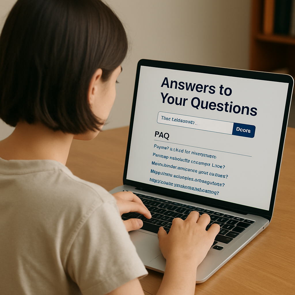 A student looking at a website page that uses their key word searches and an FAQ page to answer their questions-1