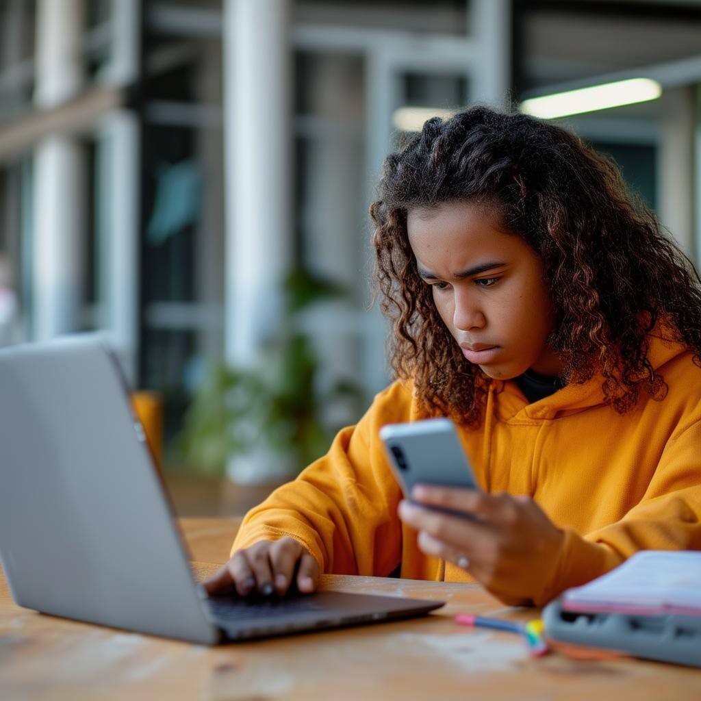 A student that is very distracted by their laptop and phone