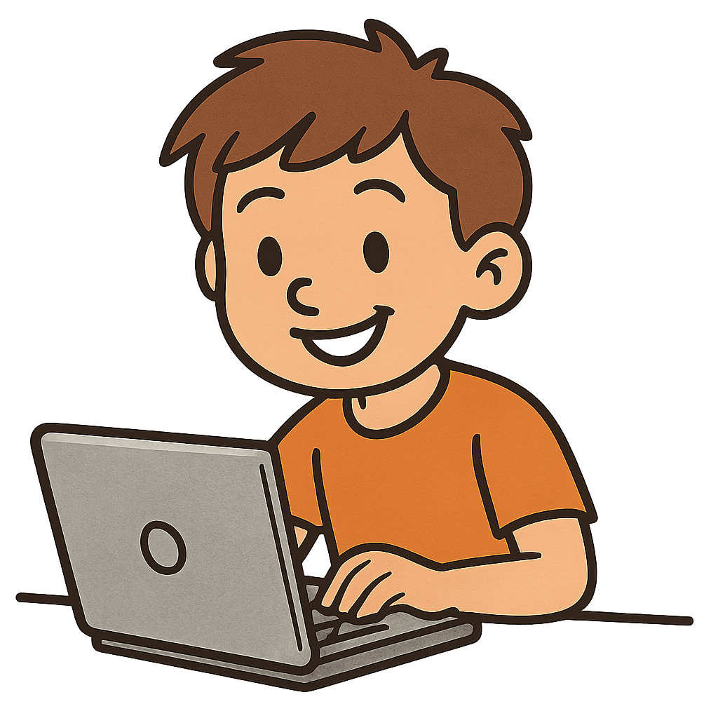 A student working on a laptop smiling clip art