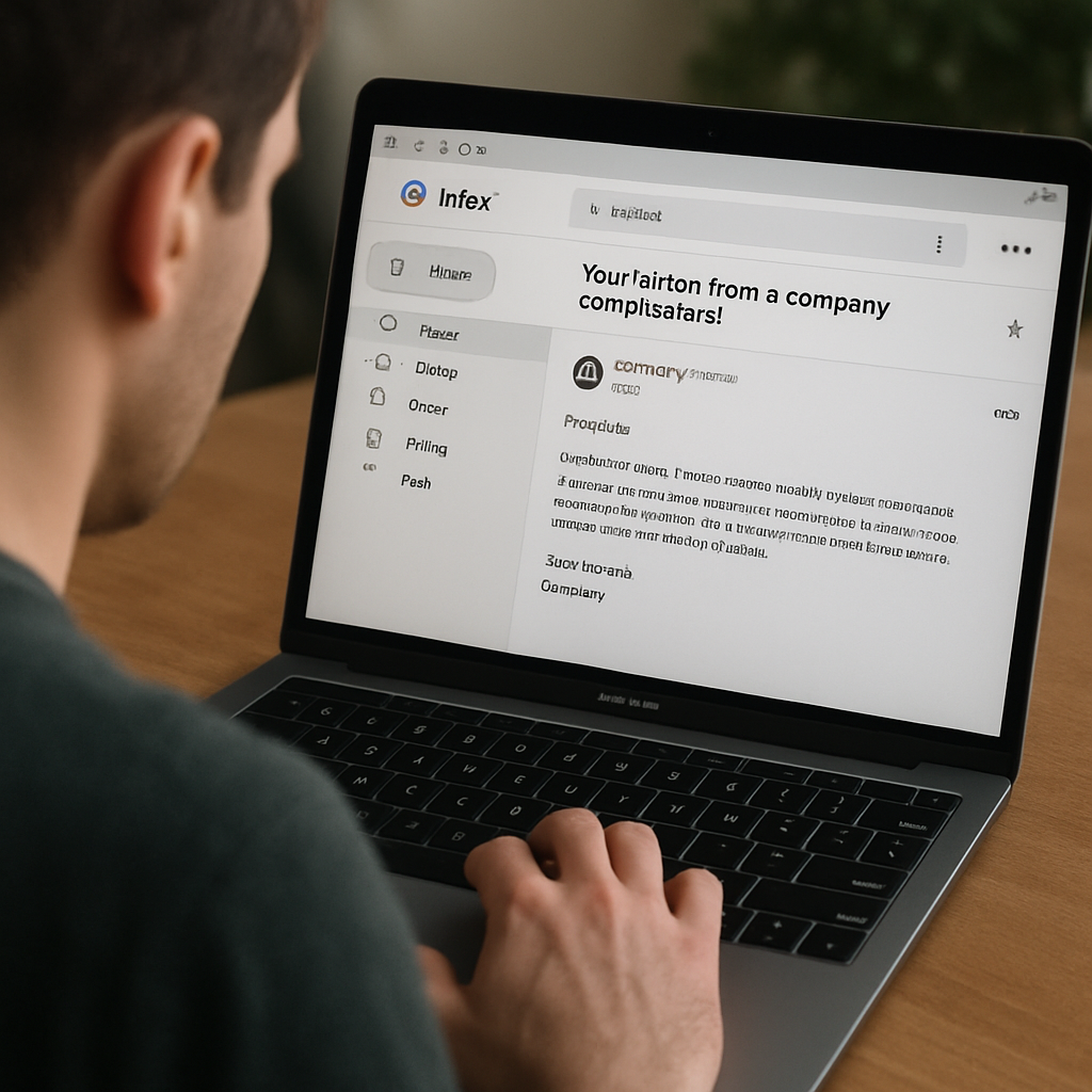 Please create a realistic image of someone receiving an email from a company-1