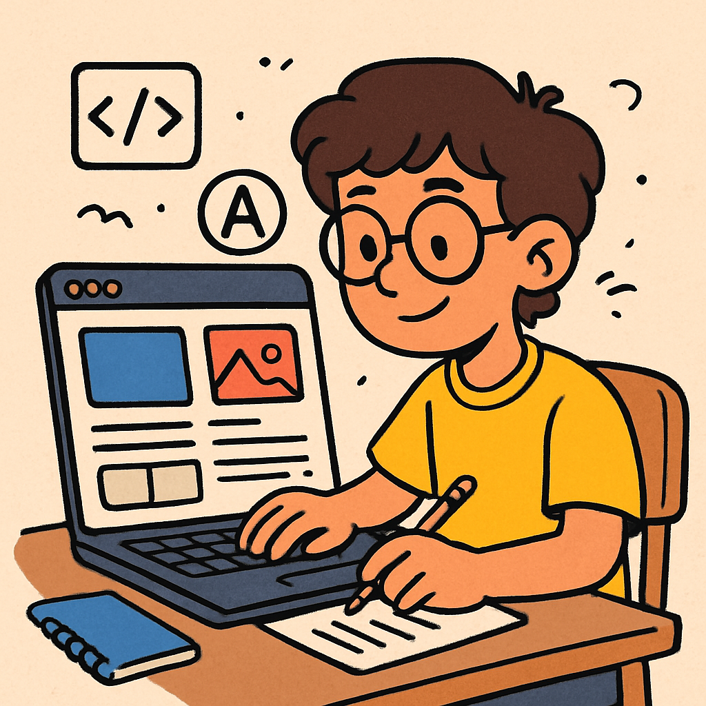 a student designing a website cartoon-1