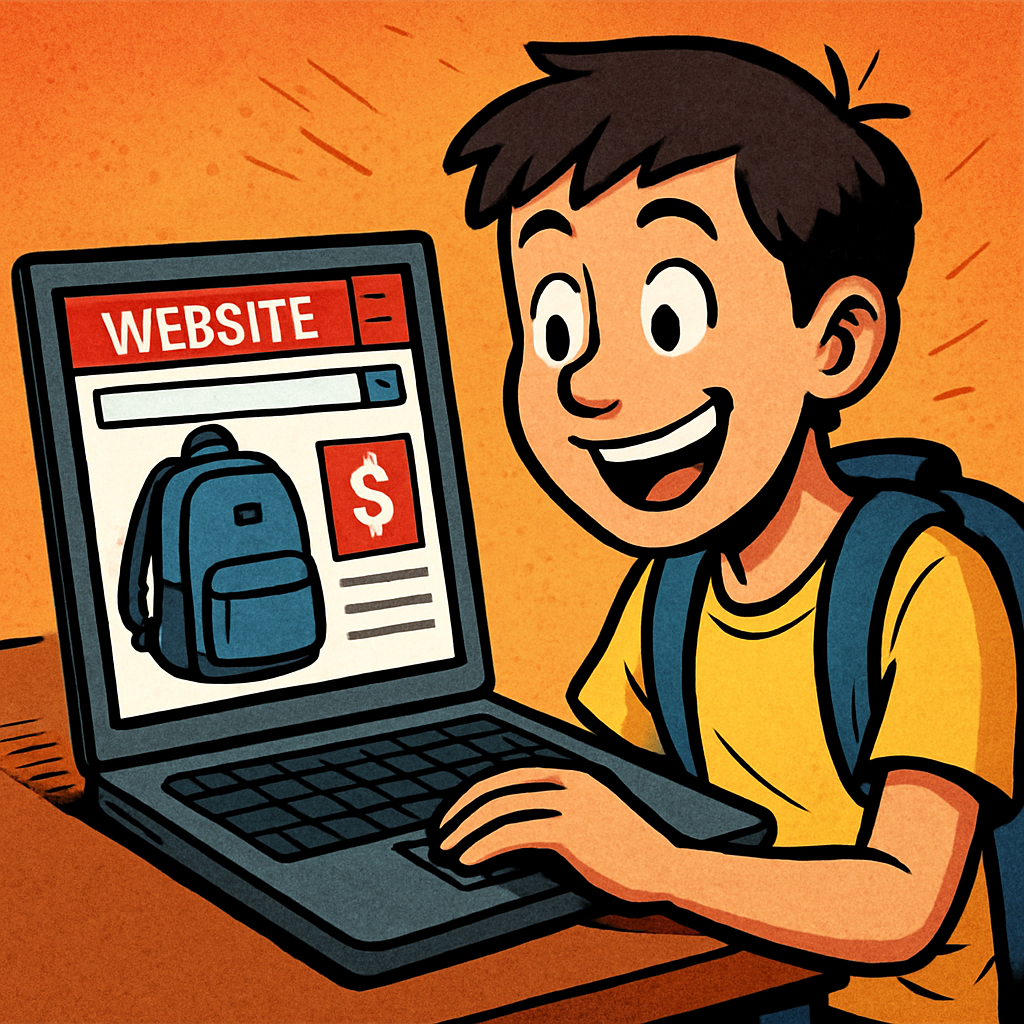 comicbook Student sees what they want immediately on website and is happy looking at their computer