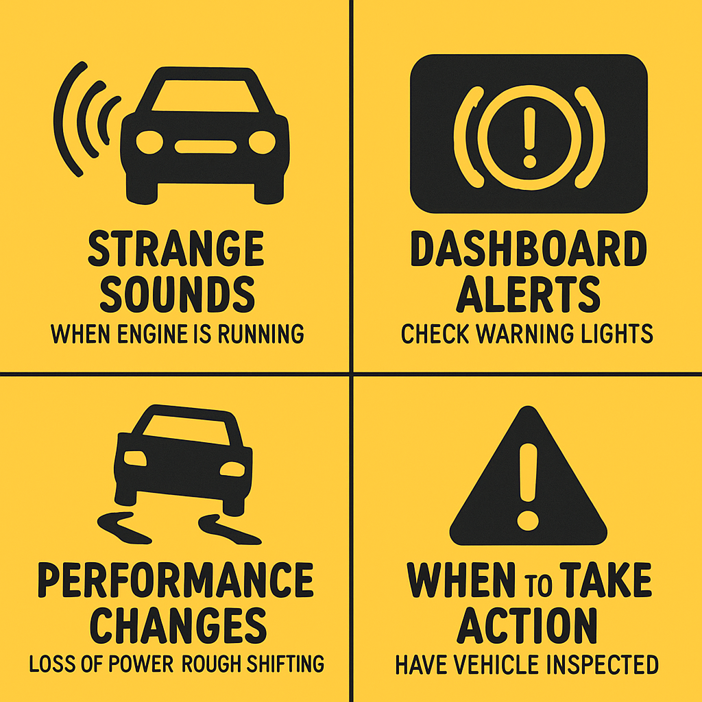 easytounderstand warning signs that signify there may be something wrong with your vehicle Topics could include strange sounds dashboard alerts or per