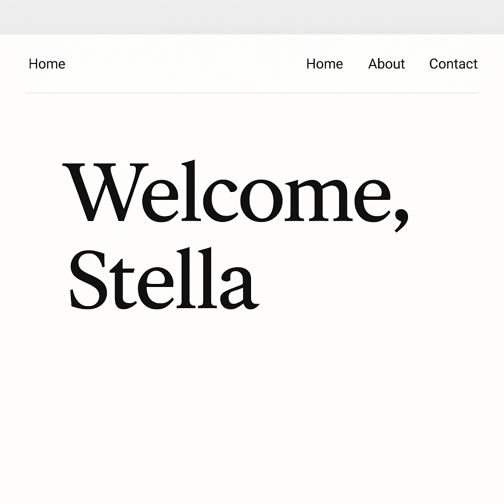 show a page that says Welcome Stella it can be a webpage with the writing-1