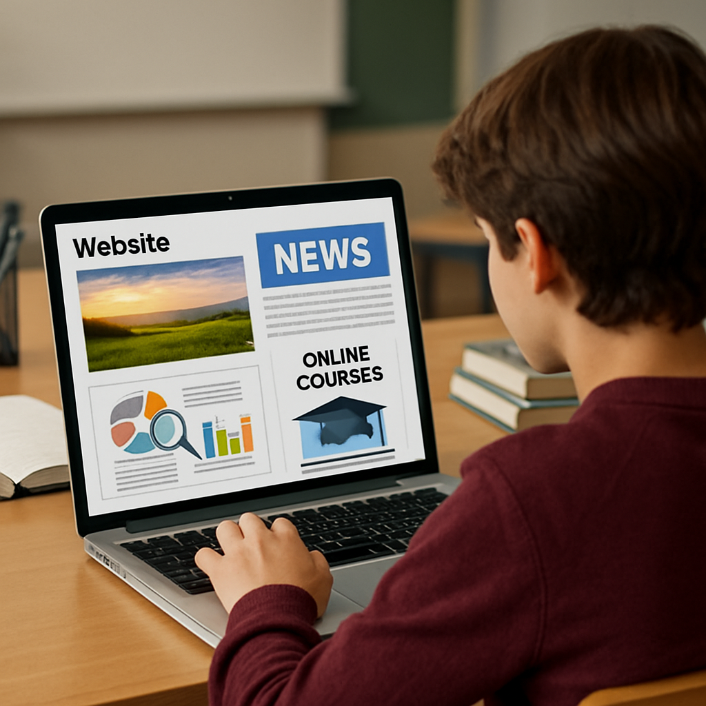 student viewing a website with various content on the screen-1